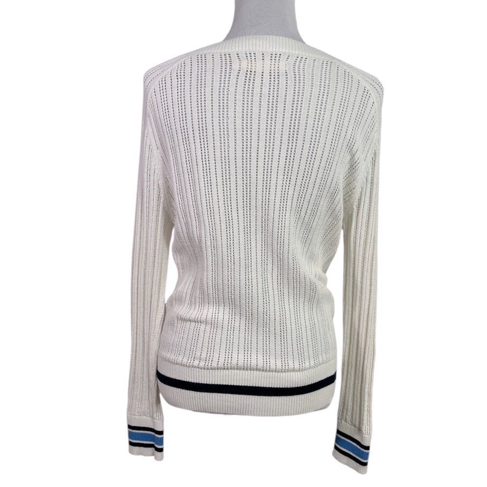 Tory Burch Tory Sport Cream Ozzy Cutwork Detail V-Neck Sweater Size XL - Picture 4 of 6
